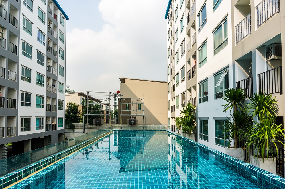a condominium with a pool